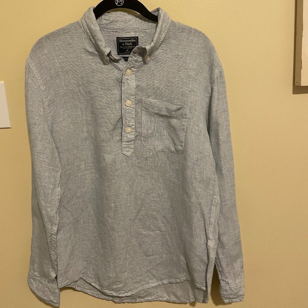 Abercrombie & Fitch Mens XS Linen Striped Quarter Button Down Long Sleeve Shirt
